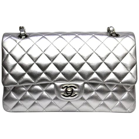 Chanel silver lambskin handbag